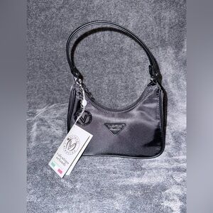 Valentino Orlandi Half Moon Nylon Shoulder Bag in Black
